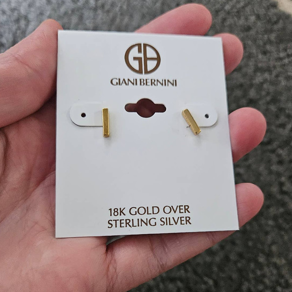 NWT! Giani Bernini Polished Bar Stud Earrings in 18k Gold-Plated Sterling - Picture 3 of 5